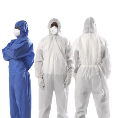 شراء 2XL 3XL المعطف الواقي القابل للتصرف 45gsm SMS PPE المعطف مع غطاء محرك السيارة التصنيع عبر الإنترنت